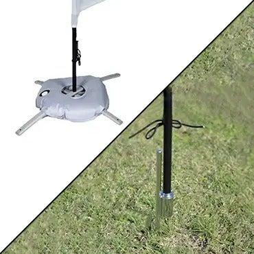 <strong>Indoor + Outdoor Kit:</Strong><br>• 2 Sets of Poles<br>• 2 Carrying Cases<br>• 1 Indoor Base + Water Weight<br>• 1 Outdoor Ground Stake